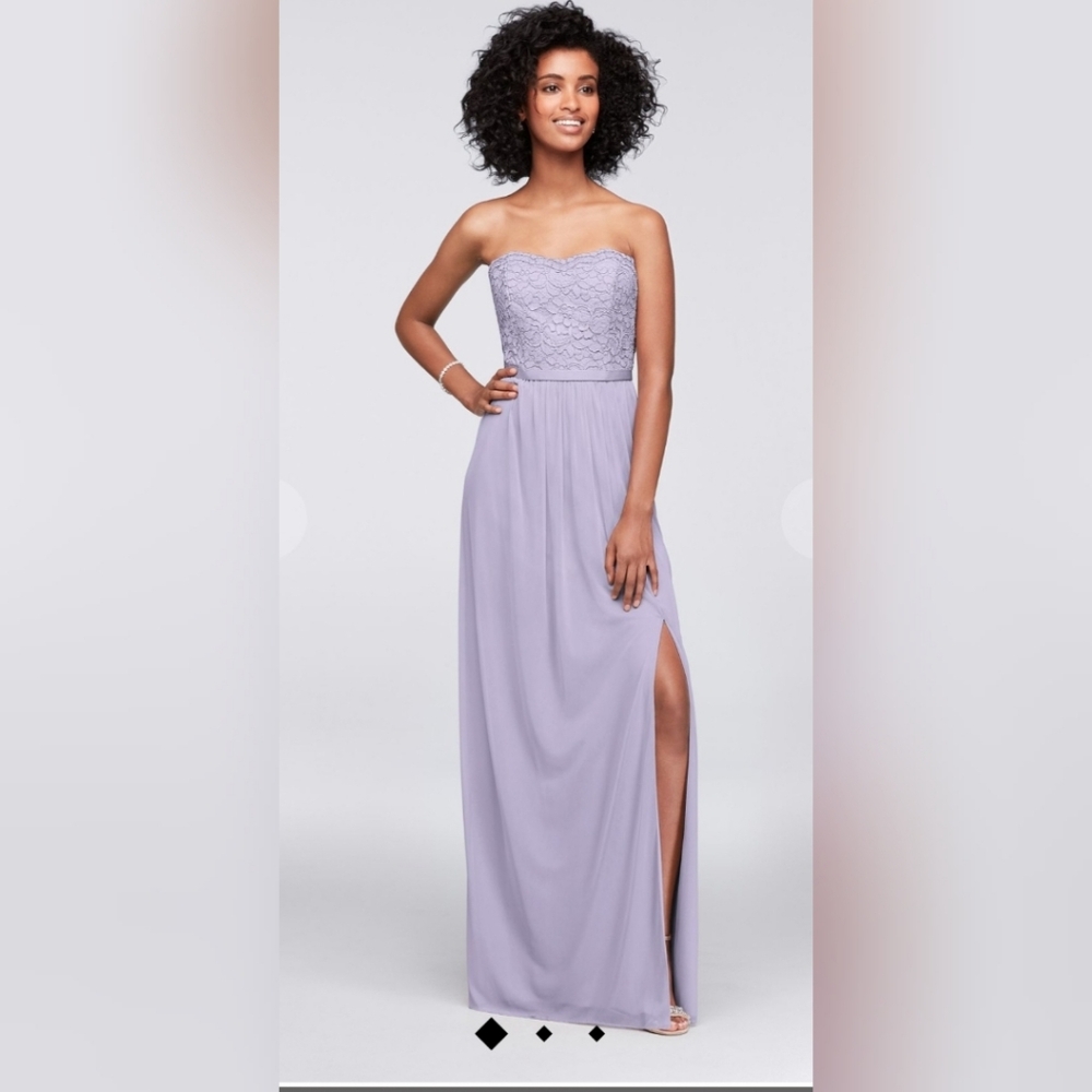 Lace and Mesh long Strapless Dress